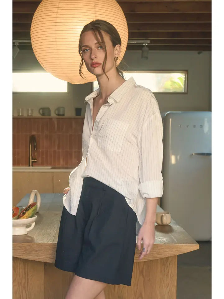 Pinstripe Button Up Blouse