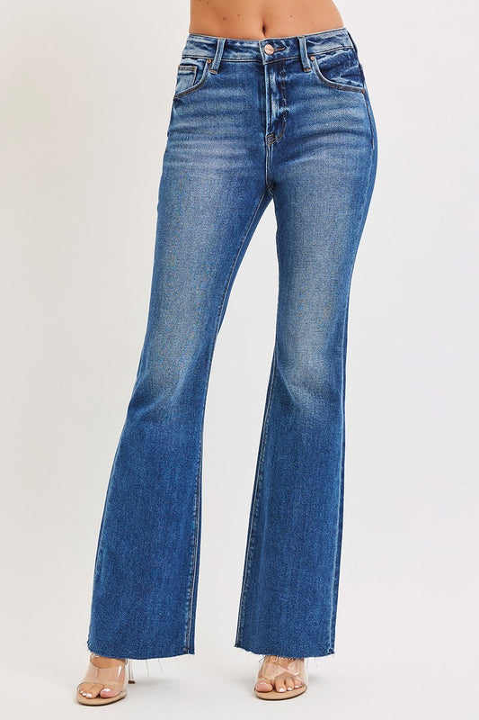 Risen Blue flared jeans on a white background