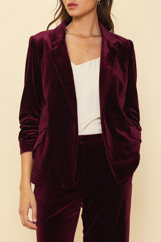 Velvet Ruched Sleeve Blazer