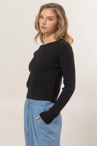 Serena Long Sleeve Ribbed Sweater Top