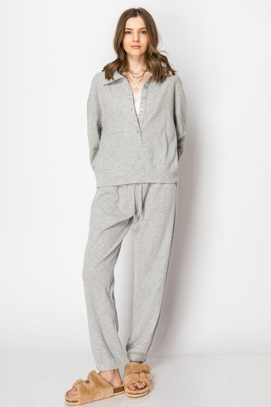 Waffle Knit Button Down Sweatshirt