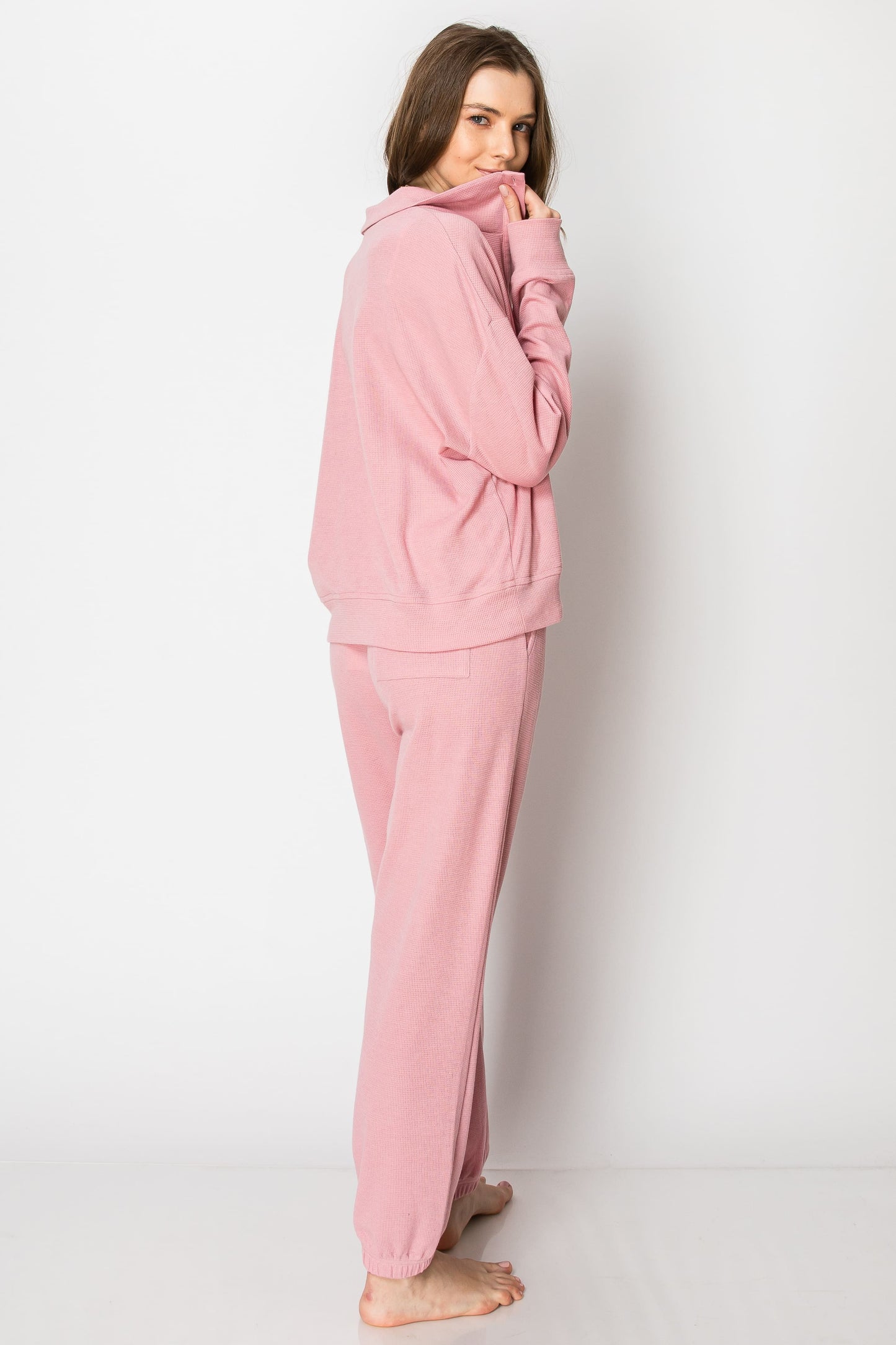 Waffle Knit Button Down Sweatshirt