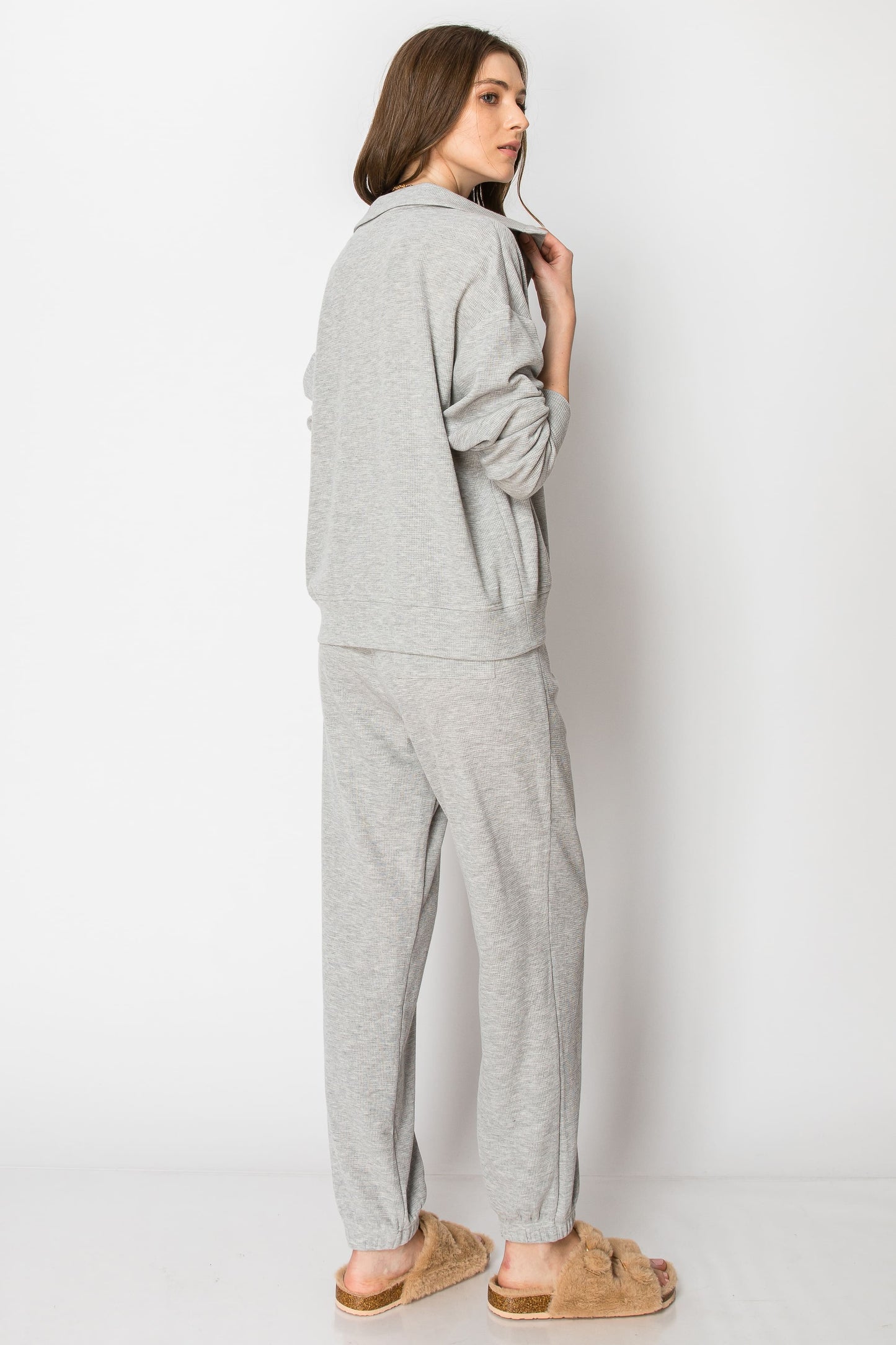 Waffle Knit Button Down Jogger Pant